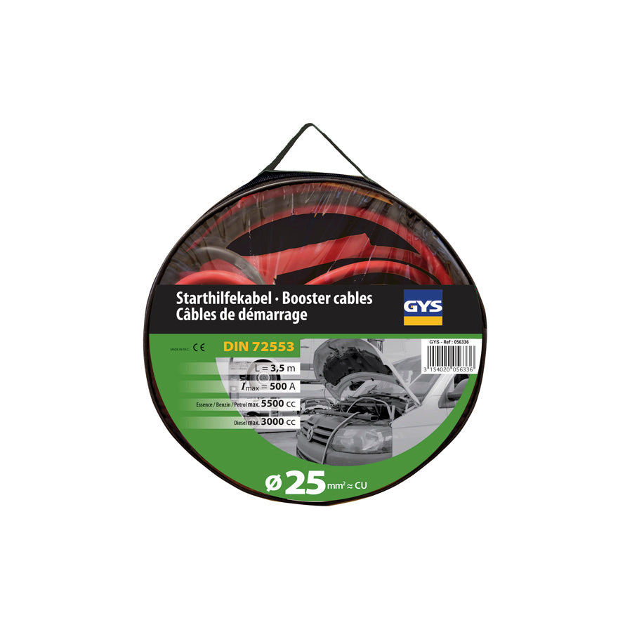Gys 056336 Jump Leads Pro 500A (3.5L/5.5L) - Insulated Clamps - Ø25Mm² - 2 X 3.5M Charger Accessories