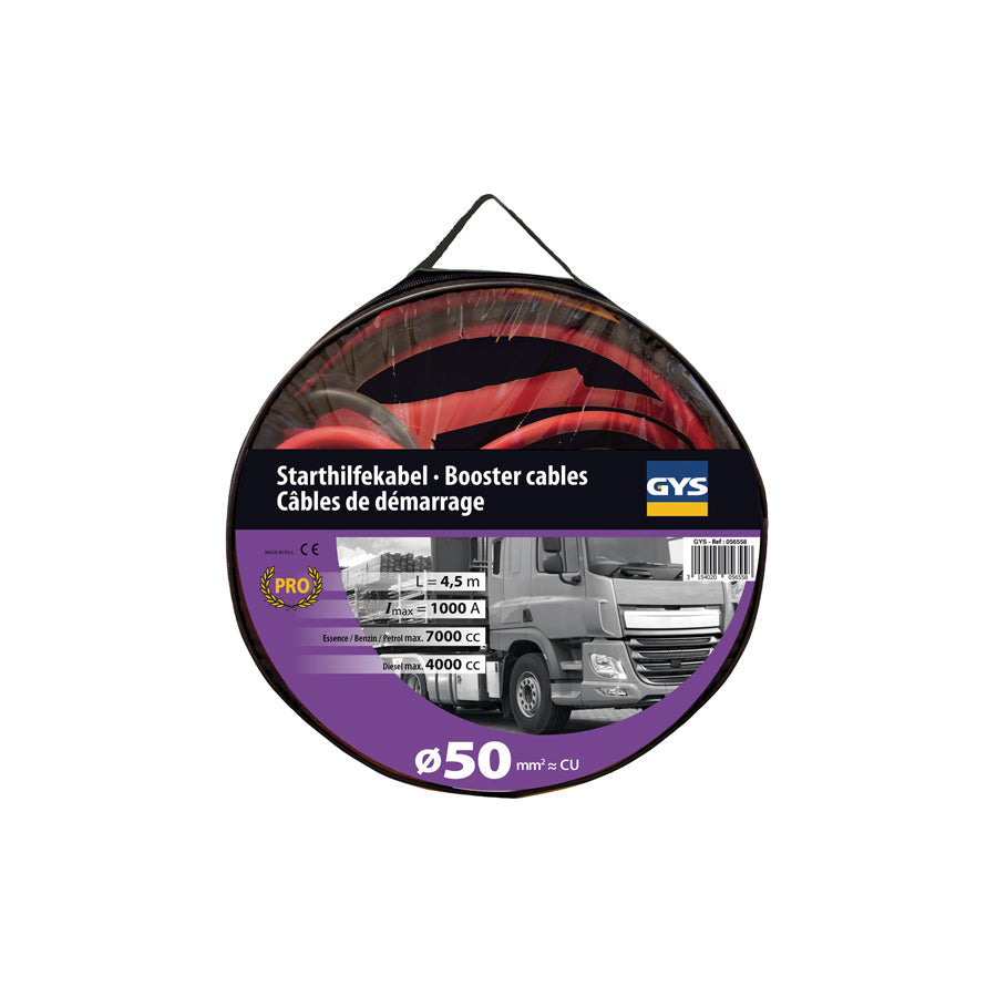 Gys 056558 Jump Leads Pro 1000A - Insulated Clamps - Ø50Mm² - 2 X 4.5M Charger Accessories