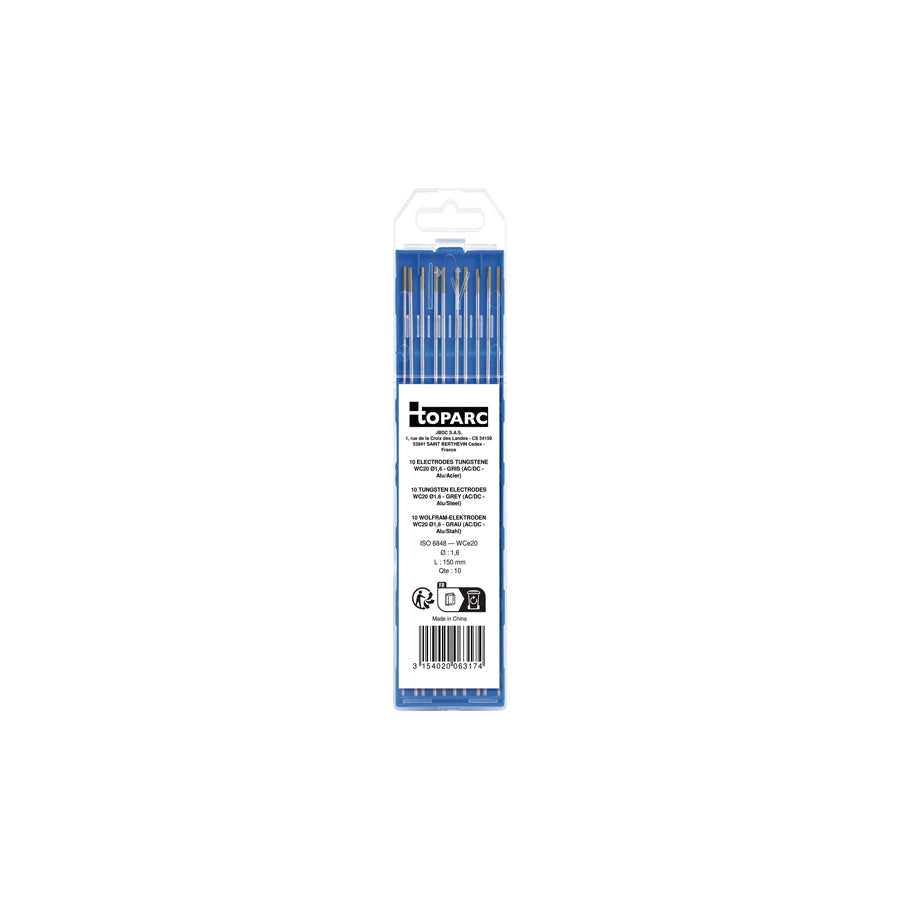 Gys 063174 10 Electrodes - Tungsten Wc20 Ø1.6 - Grey (Ac/Dc - Aluminium/Steel) Welding Consumables