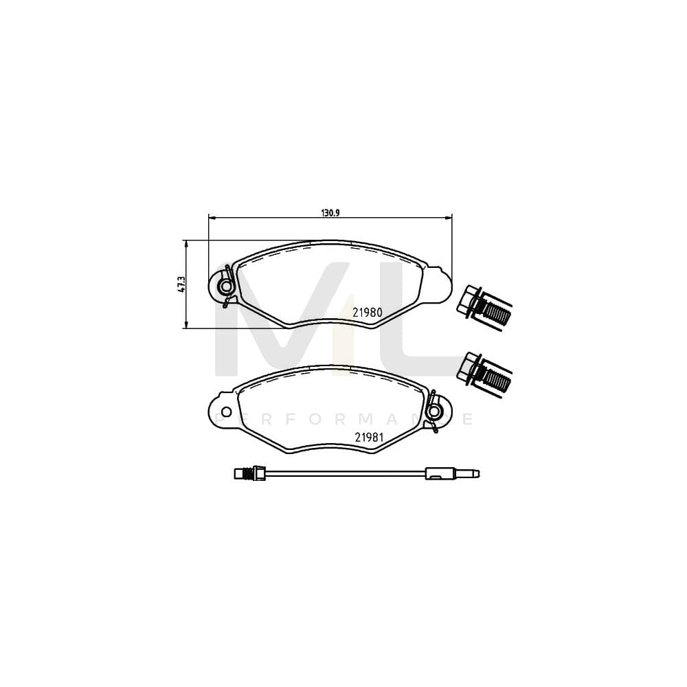 Hella 8DB 355 012-711 Brake Pad Set For Renault Kangoo With Integrated Wear Warning Contact, With Brake Caliper Screws