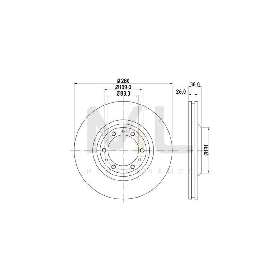 HELLA 8DD 355 106-001 Brake Disc Internally Vented, without wheel hub, without wheel studs