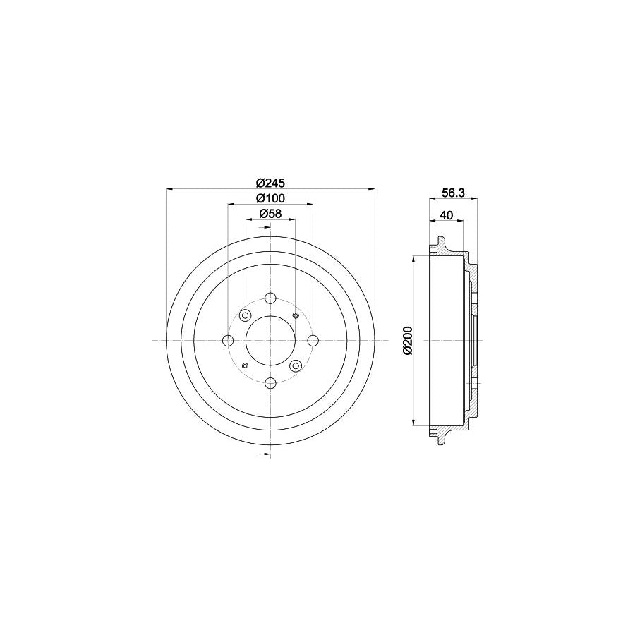 Hella 8DT 355 300-571 Brake Drum