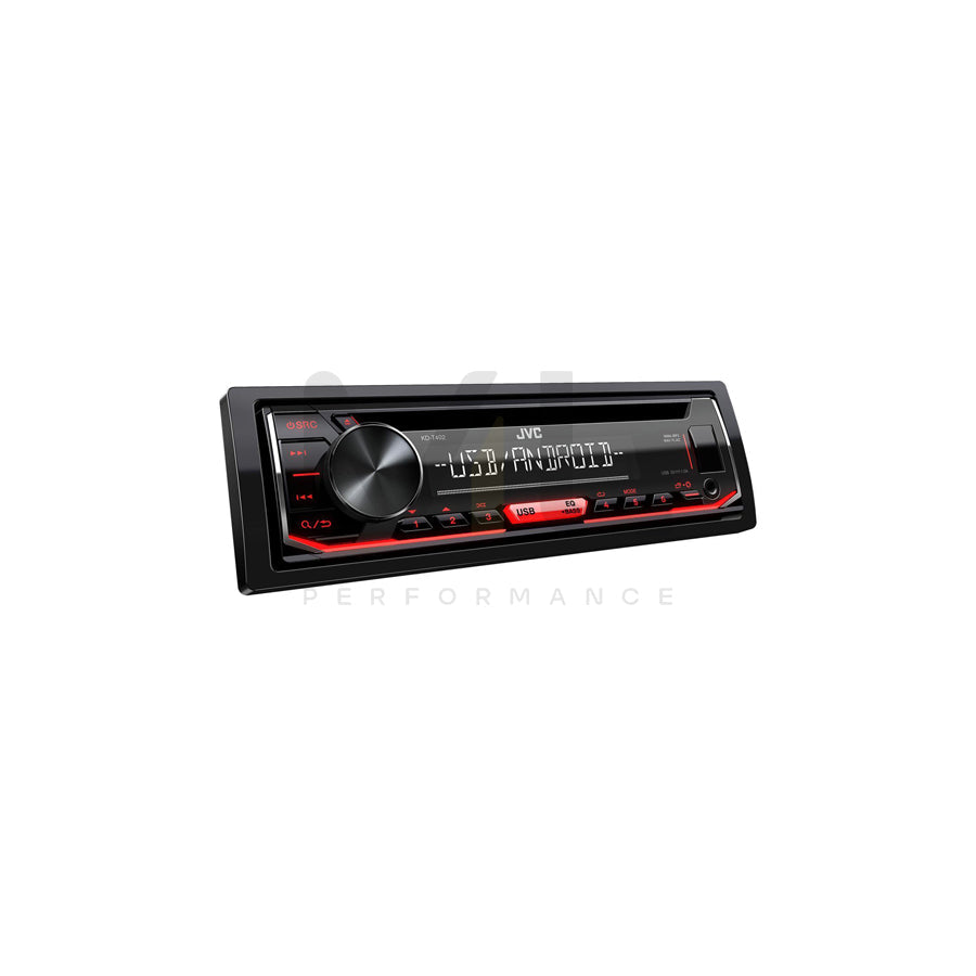 JVC KD-T402 Car stereo CD/USB, 1 DIN, AOA 2.0, LCD, 12V, AAC, FLAC, MP3, WAV, WMA, with remote control