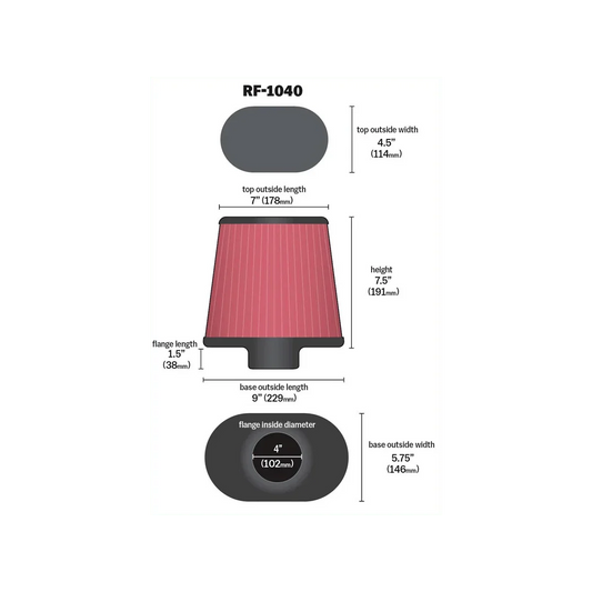K&N RF-1040 Universal Clamp-On Air Filter - ML Performance