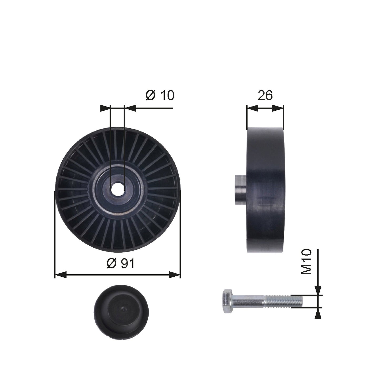 GATES GATT36001 V-Ribbed Belt Deflection/Guide Pulley