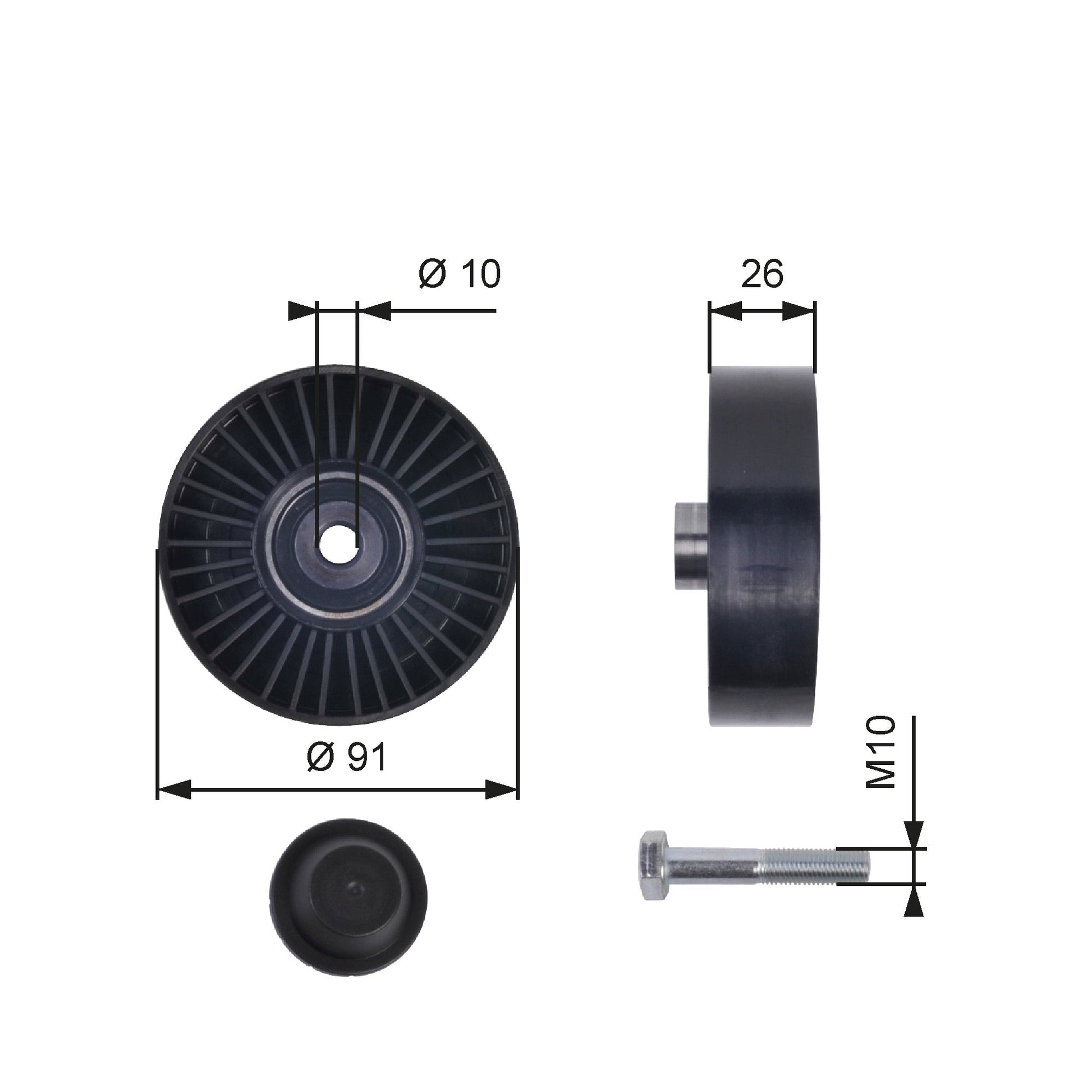 GATES GATT36001 V-Ribbed Belt Deflection/Guide Pulley