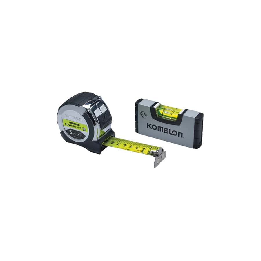 Komelon KOM516TLVPK PowerBlade II Pocket Tape 5m/16ft (Width 27mm) with Mini Level