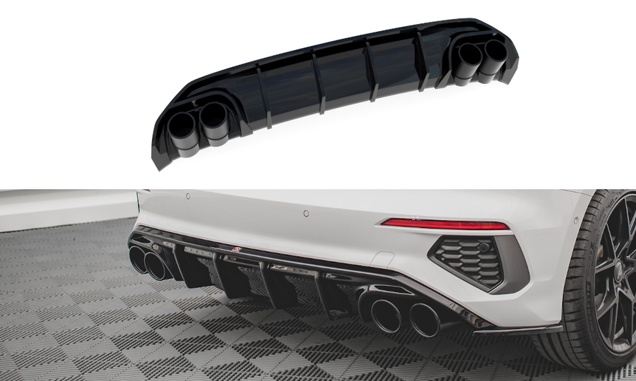 Maxton Design AU-A3-8Y-SLINE-RS1T+CHROME Rear Valance + Exhaust Ends Imitation Audi A3 S-Line 8Y Sportback | ML Performance US Car Parts