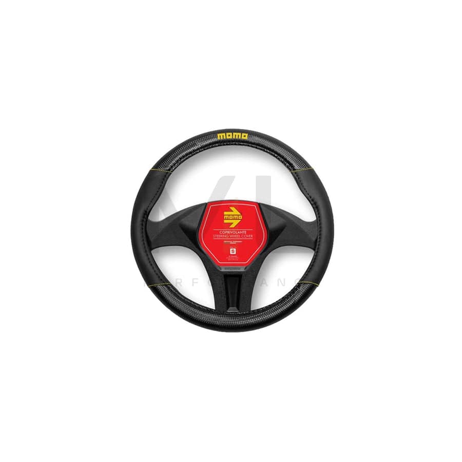 Momo CARBON SWC013BY Steering wheel cover Black, Yellow, Ø: 38-39cm, PVC