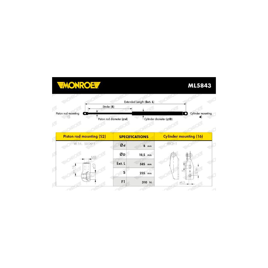 Monroe Ml5843 Tailgate Strut for Mazda 323F VI Hatchback (Bj)