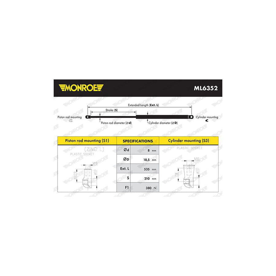 Monroe Ml6352 Tailgate Strut for Citroen C4 Iicactus