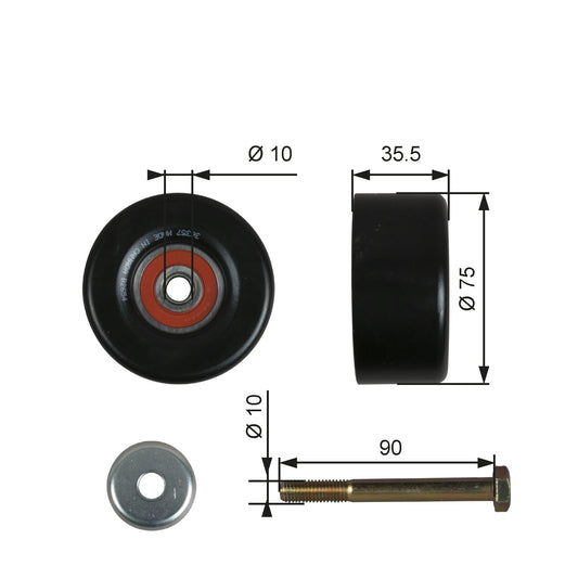 GATES GATT36357 V-Ribbed Belt Deflection/Guide Pulley
