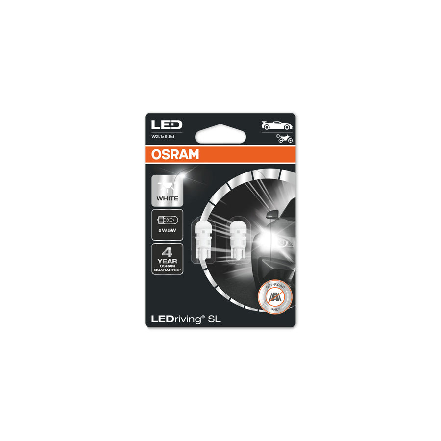 OSRAM  LED White W5W Sidelight Bulbs 6000K 12v 1W (Wedge 501 5W) 2825DWP-02B