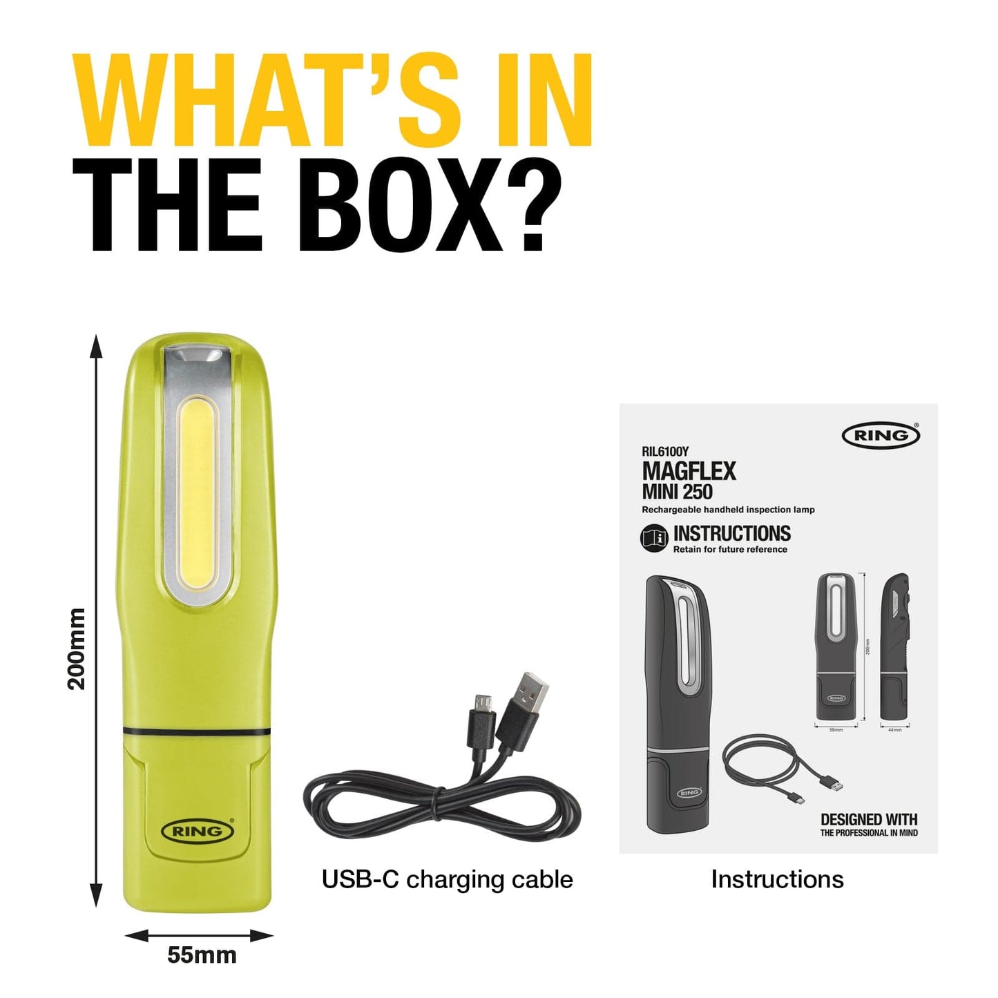 RING RIL6100Y Magflex DNA Mini 250 Lumens Rechargeable Yellow (12 units)