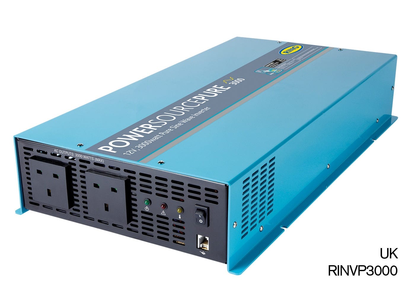 RING RINVP3000 12V DC to 230V AC, 3000W Pure Sine Wave Inverter (2 x UK Sockets)