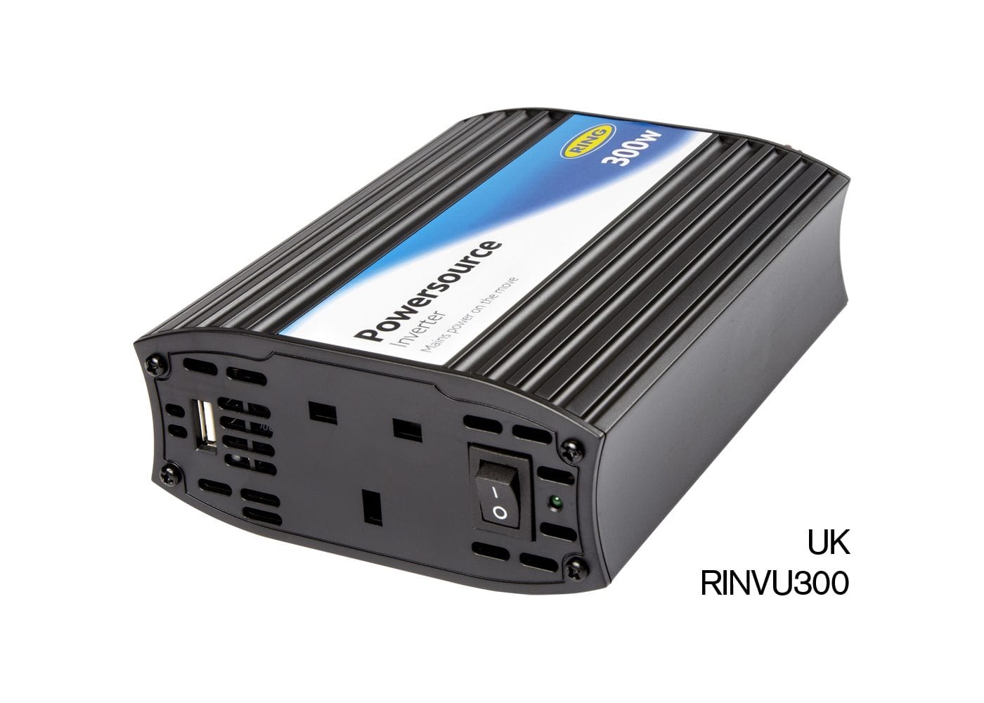 RING RINVU300 12V DC to 240V AC, 300W PowerSource inverter With 2.1A USB - Single Socket