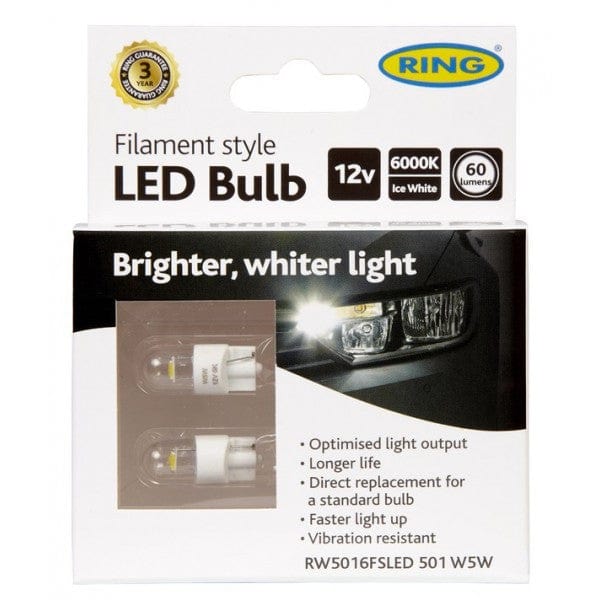 RING RW5016FSLED 12V Filament Style LED (501- 5W) 60lm 6000K Capless W2.1 x 9.5d Side & Tail/Interior