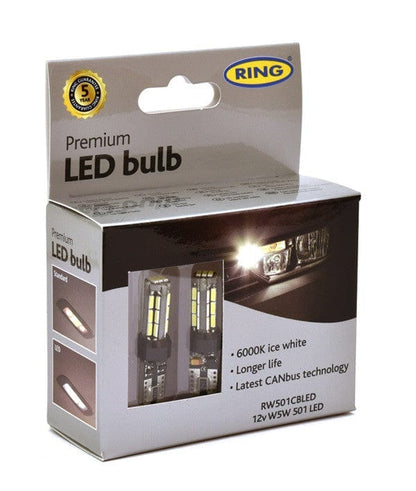 RING RW501CBLED 12V LED (501-W5W) 220lm 6000K Capless W2.1 x 9.5d Side & Tail/Interior