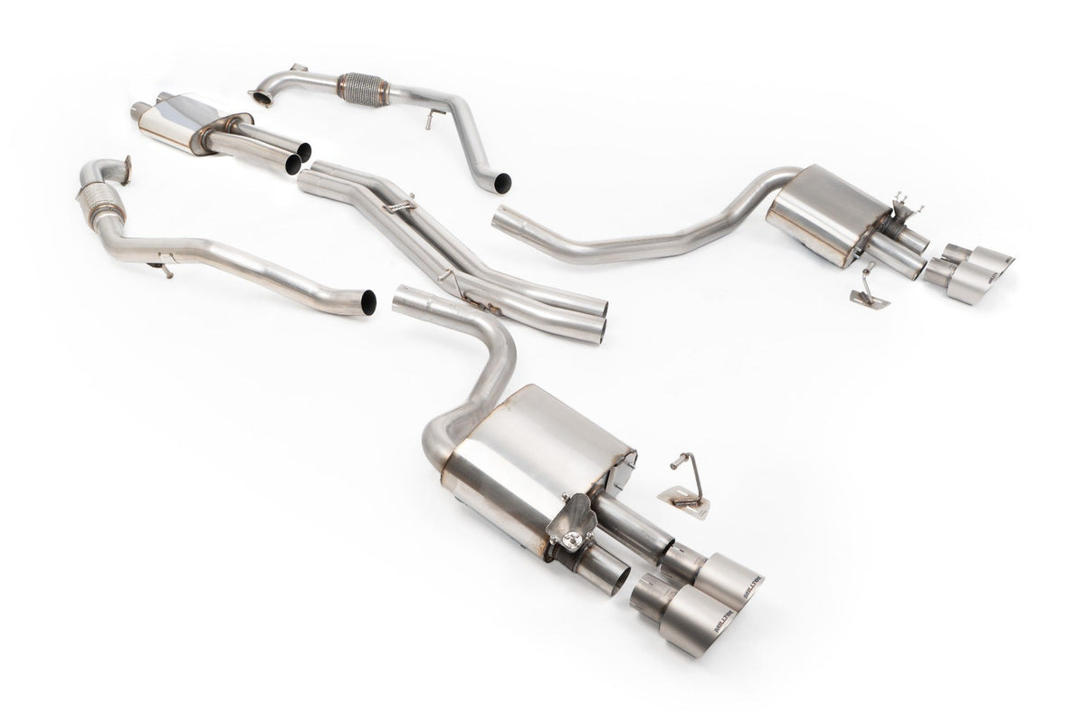 MillTek SSXAU1194 Audi S4/S5 B9 Sport Diff without Brace Bars - Resonated (Quieter) Cat-Back Exhaust System with Quad GT-100 Titanium Trims