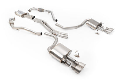 MillTek SSXAU1194 Audi S4/S5 B9 Sport Diff without Brace Bars - Resonated (Quieter) Cat-Back Exhaust System with Quad GT-100 Titanium Trims