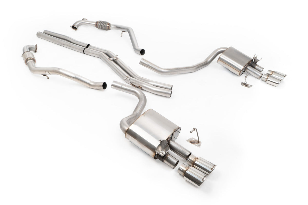 MillTek SSXAU1202 Audi S4/S5 B9 Sport Diff without Brace Bars - Non-Resonated (Louder) Cat-Back Exhaust System with Quad Polished Oval Trims