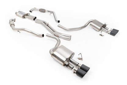 MillTek SSXAU1204 Audi S4/S5 B9 Sport Diff without Brace Bars - Resonated (Quieter) Cat-Back Exhaust System with Quad JET-100 Carbon Trims