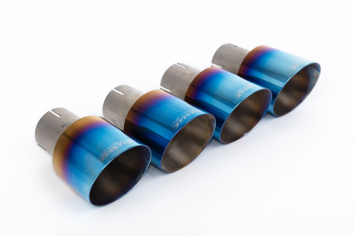 MillTek SSXAU1195 Audi S4/S5 B9 Sport Diff without Brace Bars - Resonated (Quieter) Cat-Back Exhaust System with Quad GT-100 Burnt Titanium Trims
