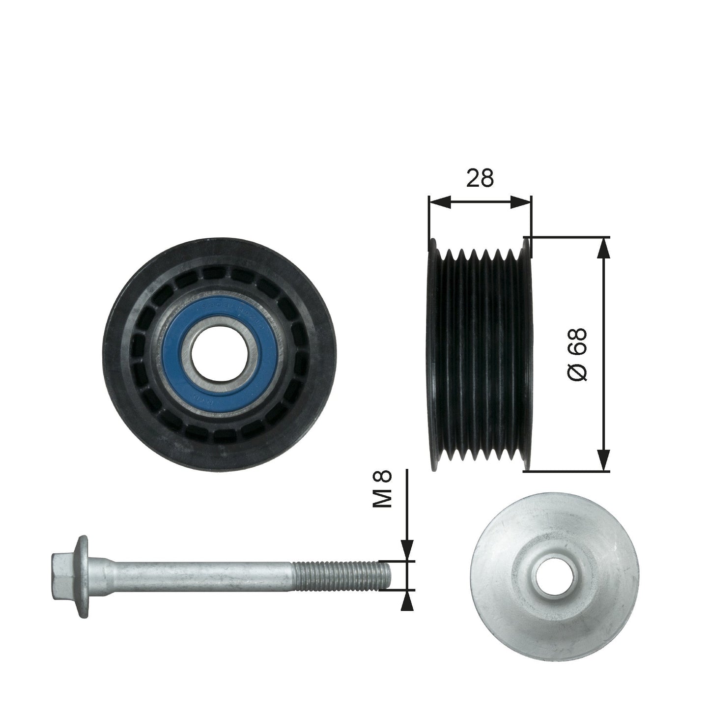 GATES GATT36731 V-Ribbed Belt Deflection/Guide Pulley