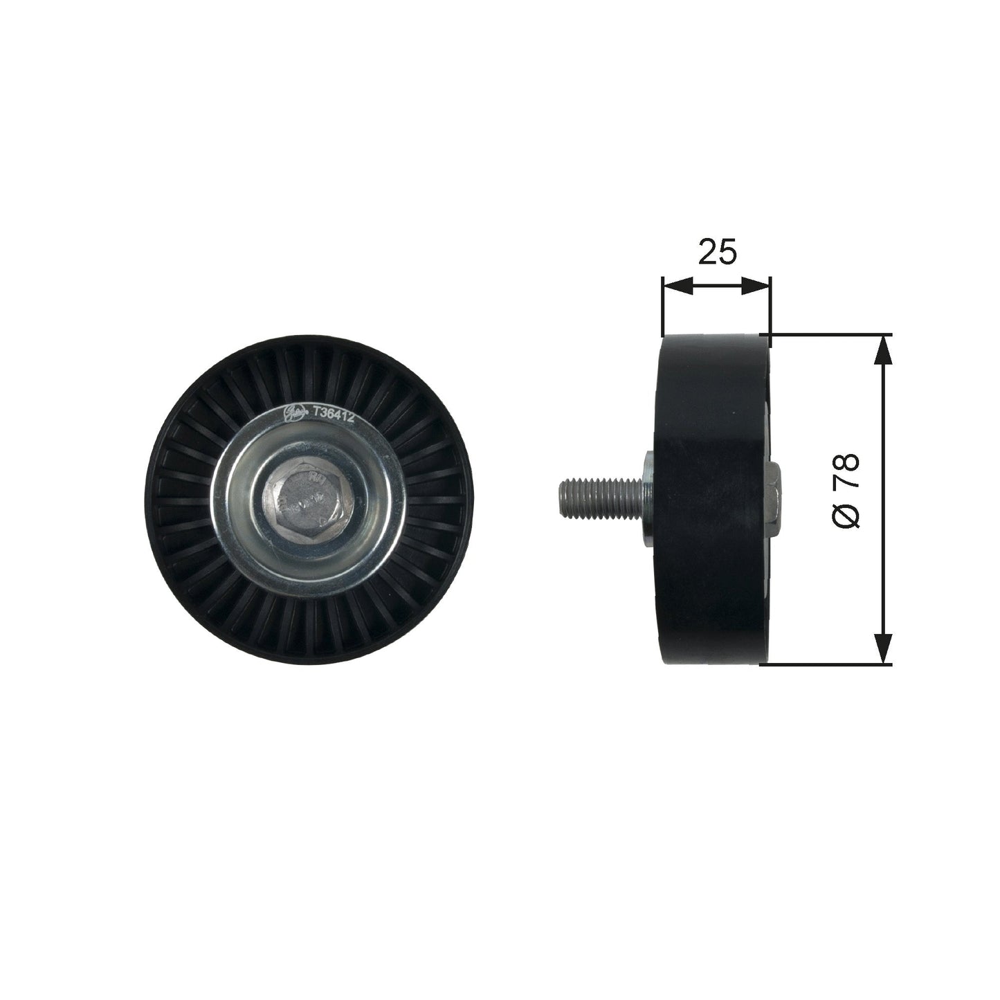 GATES GATT36412 V-Ribbed Belt Deflection/Guide Pulley