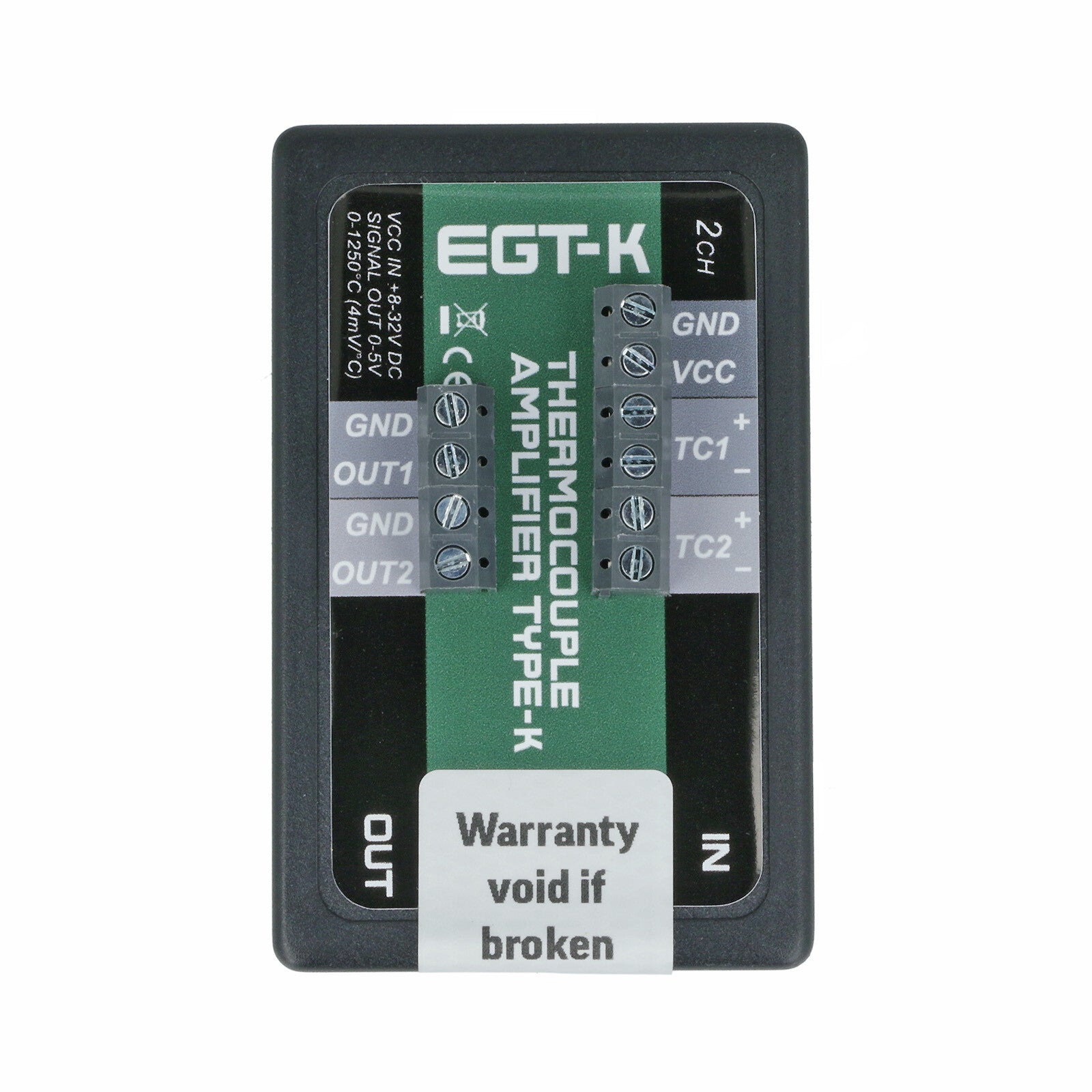 Turbozentrum 118617 EGT-K Thermocouple Amplifier / Controller 0-5V (Type-K) - 2 Channel