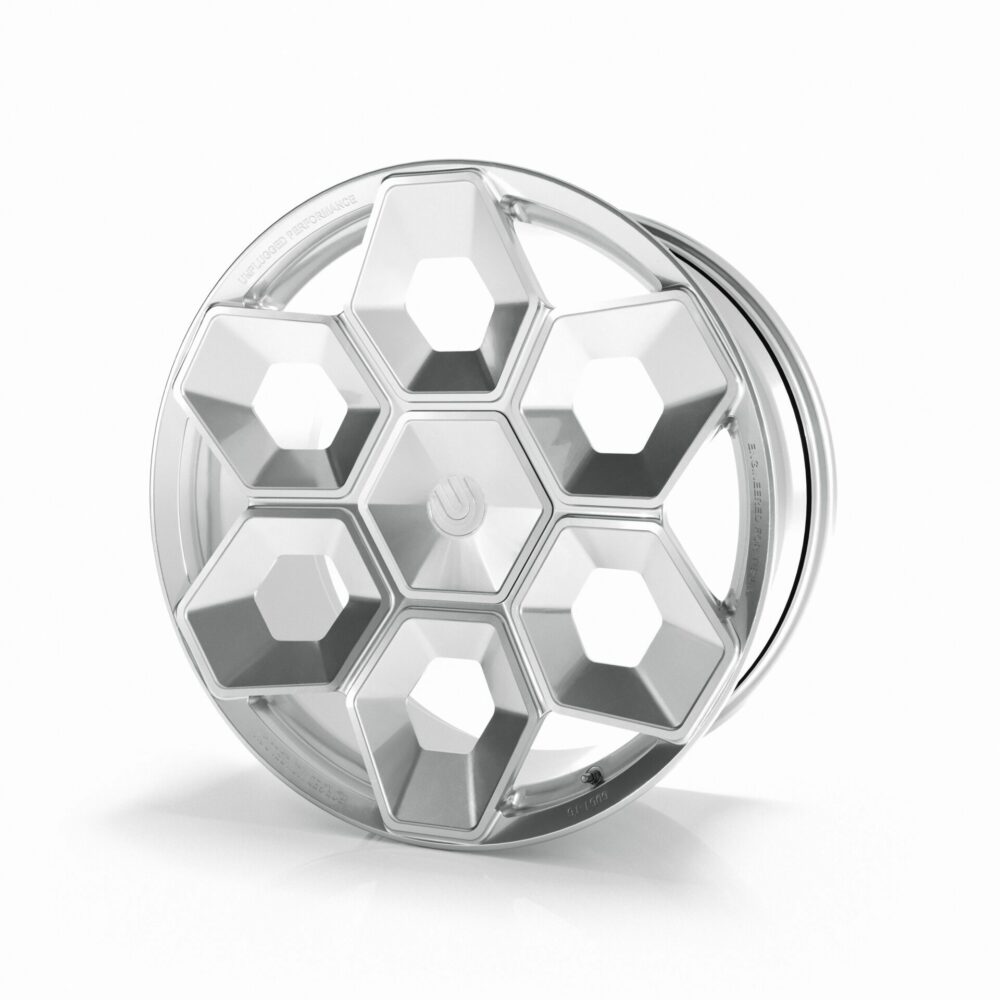 UNPLUGGED PERFORMANCE UP-CYBRHEX-DBL-005 SINGLE WHEEL UP CYBRHEX 21X10.5+35 - 5X114.3 / 5X120, DOUBLE DRILLED, SATIN TITANIUM FOR TESLA CYBERTRUCK / MODEL Y