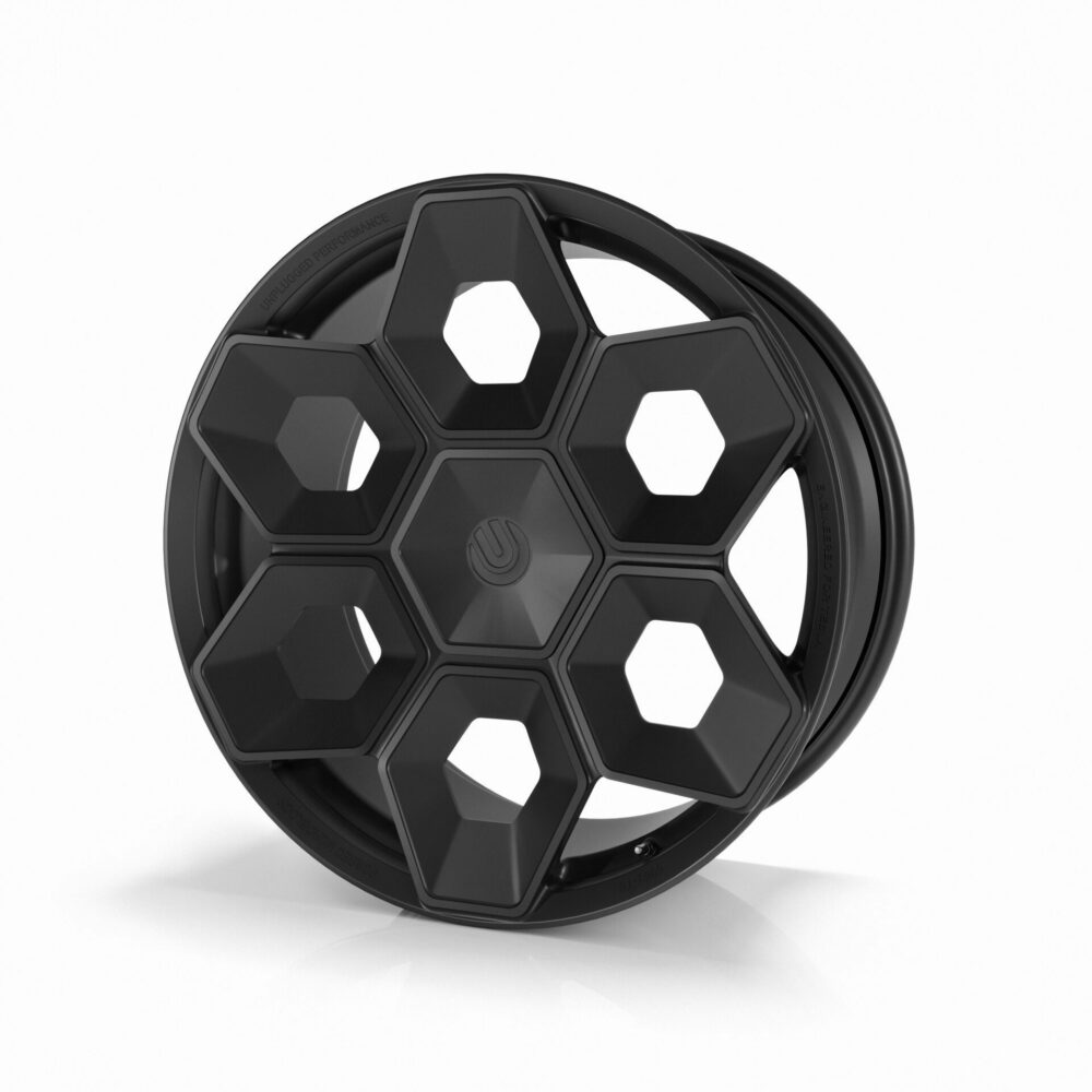 UNPLUGGED PERFORMANCE UP-CYBRHEX-DBL-011 SINGLE WHEEL UP CYBRHEX 22X9.5+35 - 5X114.3 / 5X120, DOUBLE DRILLED, GLOSS BLACK FOR TESLA CYBERTRUCK / MODEL Y
