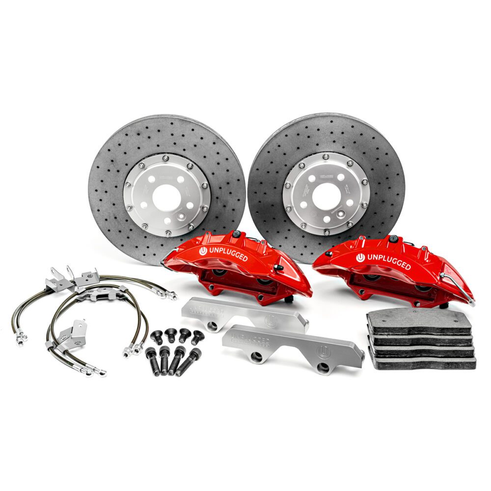 UNPLUGGED PERFORMANCE UP-MX2-350-5.1 BIG BRAKE (FRONT), RACE PADS, CARBON CERAMIC FOR TESLA MODEL X 2021
