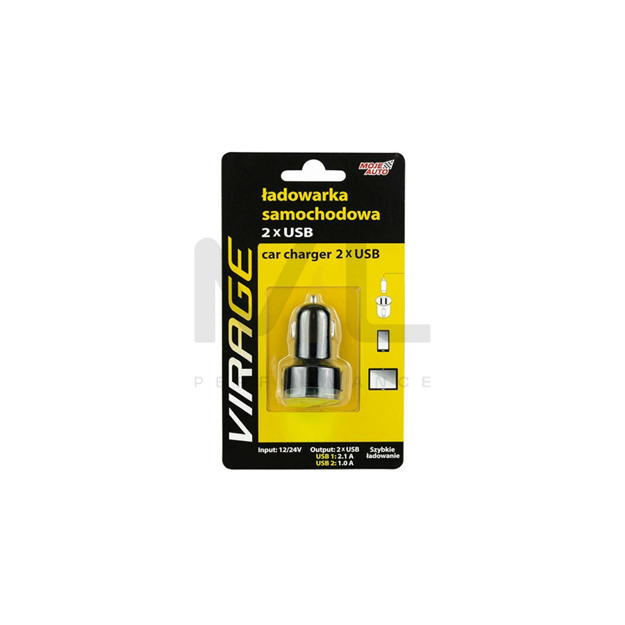 VIRAGE 93-100 In-car charger Number of inlets/outlets: 2x USB, Black