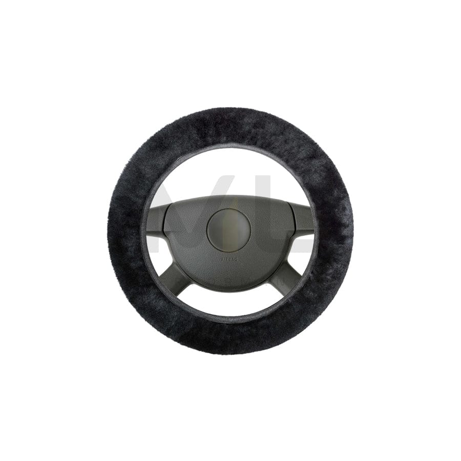 WALSER 19567 Steering wheel cover 37mm, 39mm, Black, Leather, Sheepskin