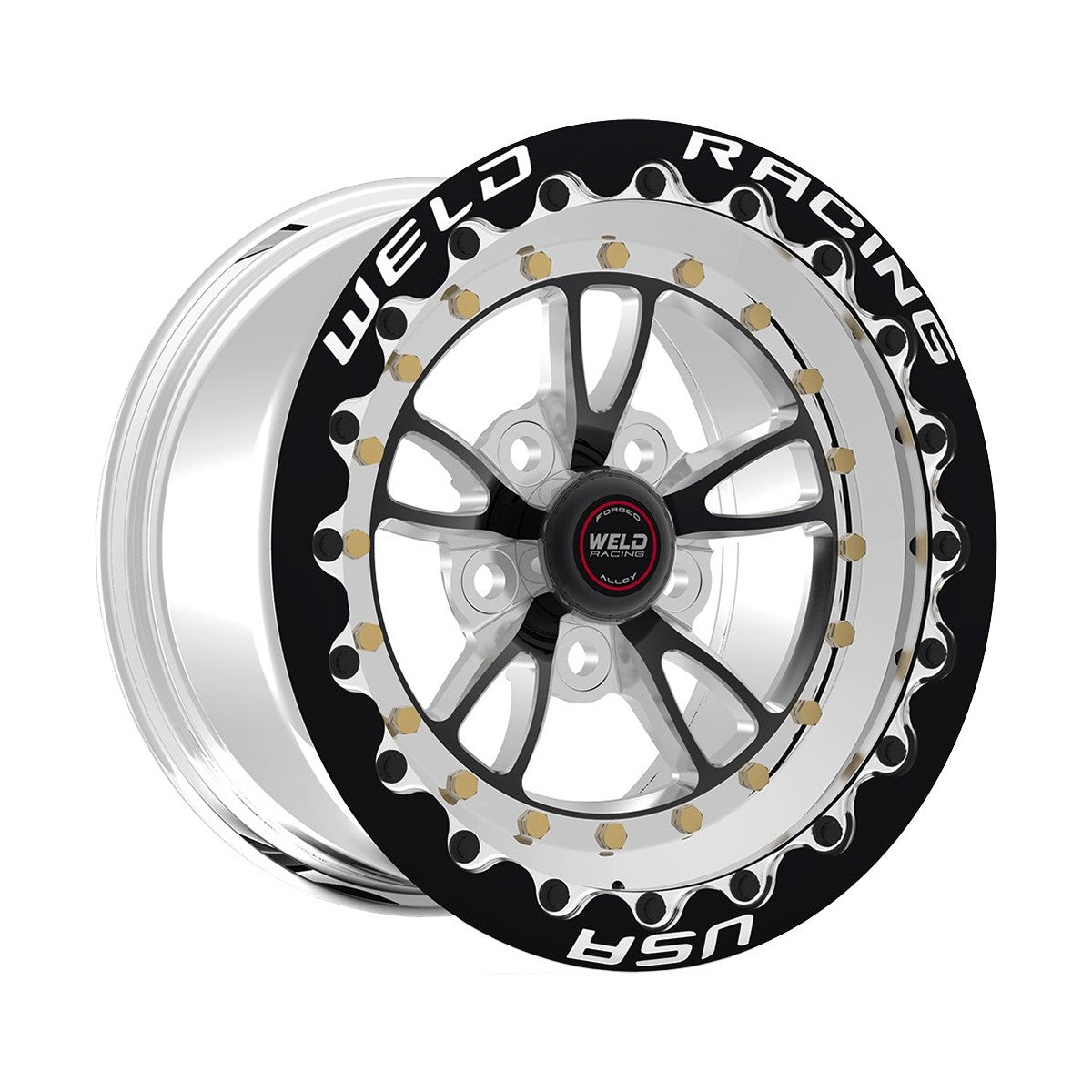 Weld 793B58278F Full Throttle Beadlock Wheel 15x8 5x4.75 ET0 BS4.5 Black Center - Polished Shell