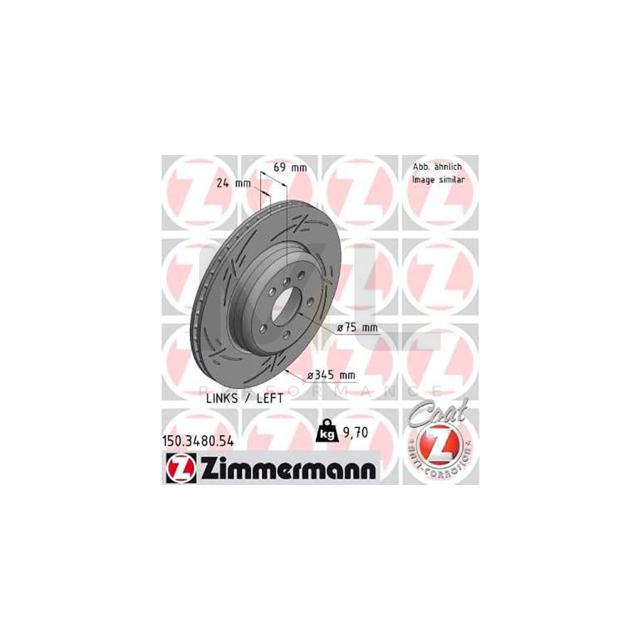 ZIMMERMANN BLACK Z 150.3480.54 Brake Disc Internally Vented, Slotted, Coated, High-carbon