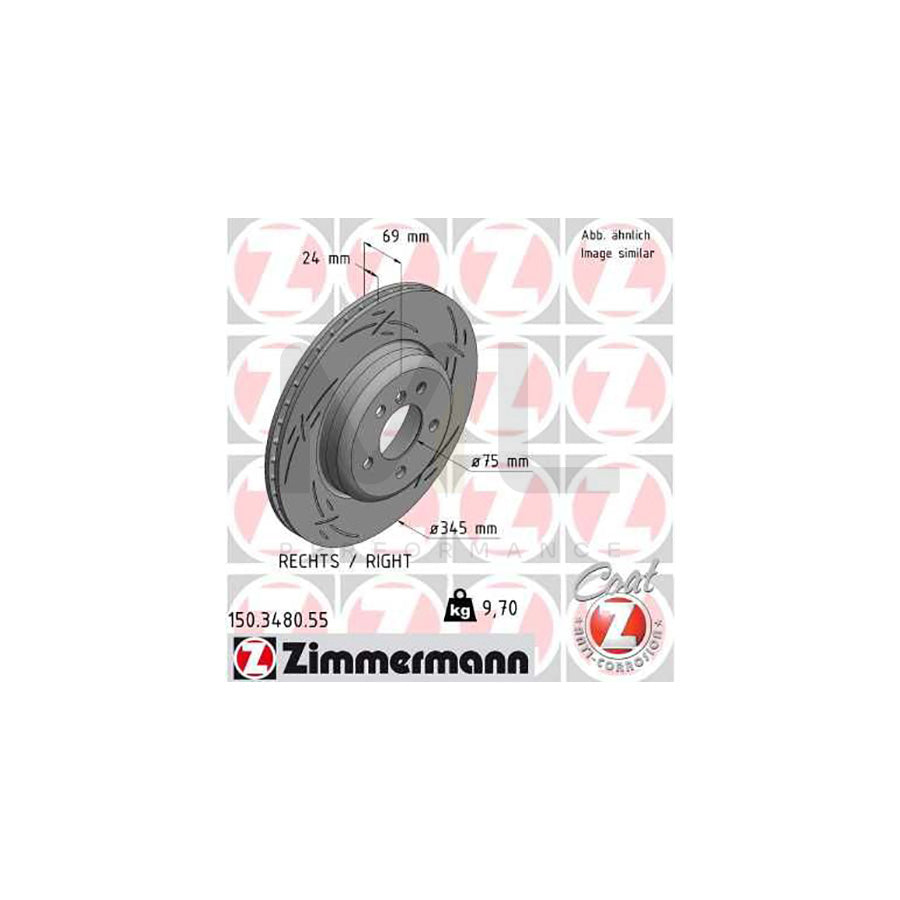 ZIMMERMANN BLACK Z 150.3480.55 Brake Disc Internally Vented, Slotted, Coated, High-carbon