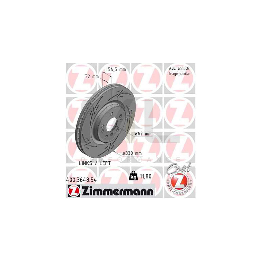 ZIMMERMANN BLACK Z 400.3648.54 Brake Disc Internally Vented, Slotted, Coated, High-carbon
