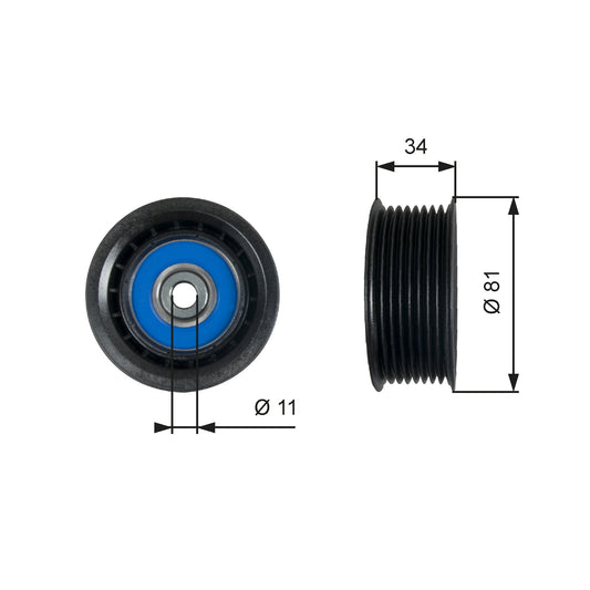 GATES GATT36517 V-Ribbed Belt Deflection/Guide Pulley