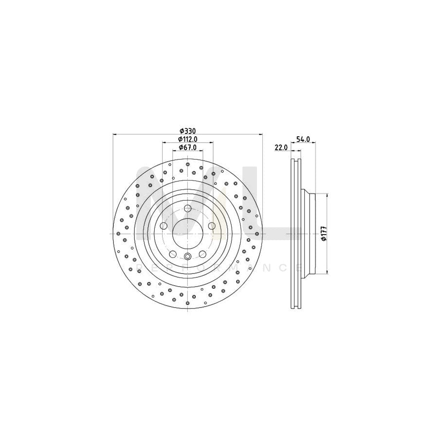 HELLA PRO High Carbon 8DD 355 122-551 Brake Disc Internally Vented, Perforated, Coated, High-carbon, without wheel hub, without wheel studs | ML Performance Car Parts