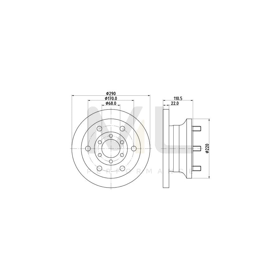 HELLA 8DD 355 106-361 Brake Disc for IVECO Daily Solid, with wheel studs, without wheel hub | ML Performance Car Parts