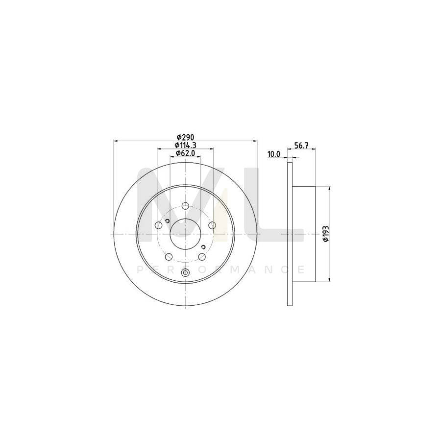 HELLA PRO 8DD 355 119-021 Brake Disc for TOYOTA COROLLA Solid, Coated, without wheel hub, without wheel studs | ML Performance Car Parts